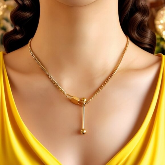 🆕Minimalist Modern Padlock Bar Necklace 18K Gold Plated Stainless Steel - Picture 7 of 9
